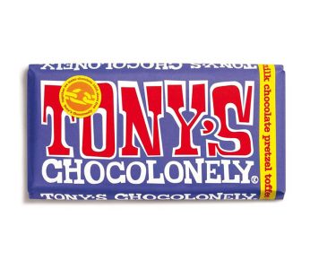 Tony’s Chocolonely Dark and Milk Chocolate Pretzel and Toffee Bar (180g)